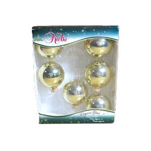 Krebs Elegant Glass Christmas Ball Ornaments Gold Set of Six Reflective Mirrored